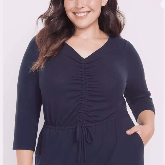 Lane Bryant Ruched V-neck Hacci Jumpsuit in Night Sky Size 14/16 P - Picture 3 of 7